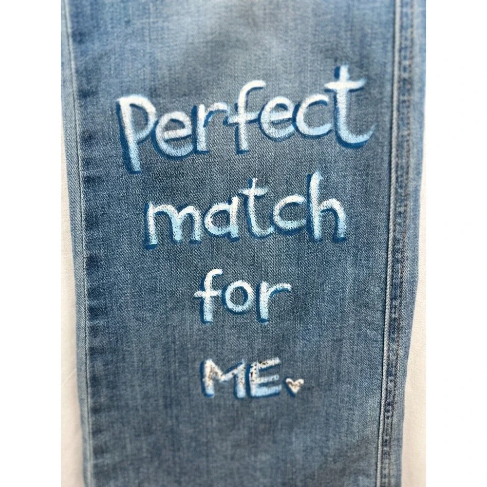 J.jill high rise flare jeans glitter love you to the moon Sz 6 artsy faded Sz 30